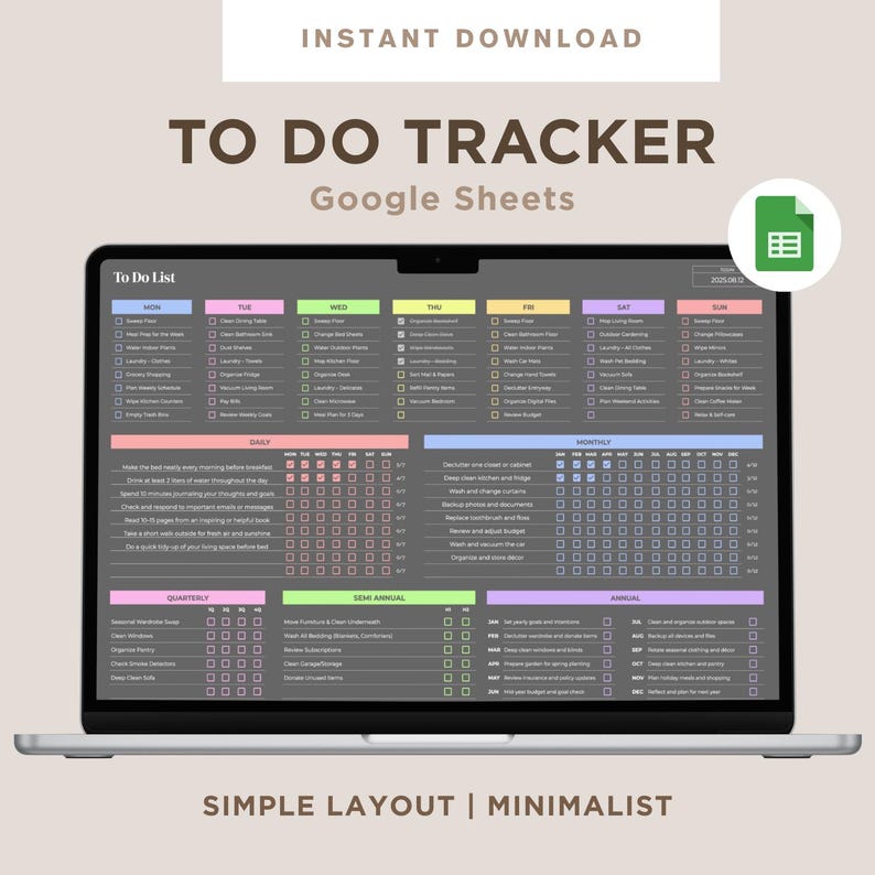 Digital To-do List Google Sheets Template Daily Weekly Monthly Annually ...