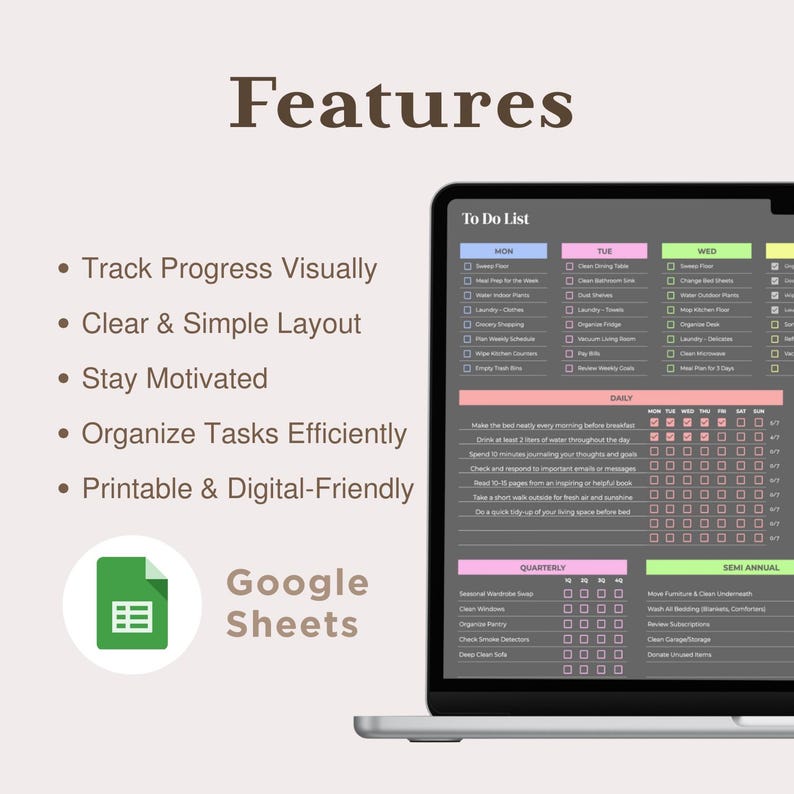 Digital To-do List Google Sheets Template Daily Weekly Monthly Annually ...