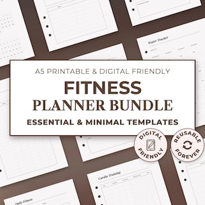 Fitness Planner Printable, Workout & Weight Loss Tracker, Meal Planner, Exercise Log, A5 Binder Inserts, Goodnotes Template, 39 Pages