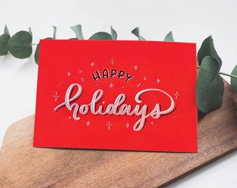 Hand-Lettered Digital Download Happy Holidays Greeting Card (7"x5" folded)