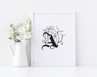 8"x10" Digital Download Hand Lettered Typographic Print — Letter A