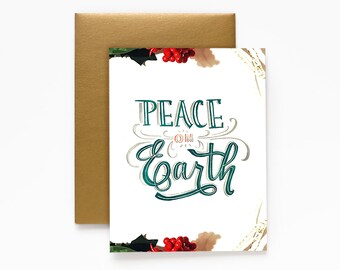 Handlettered Peace on Earth Holiday Card (4.25" x 5.5" folded)