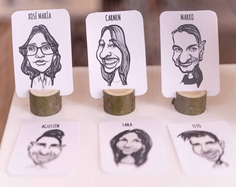 Tafelindeling // Trouwbedankjes // Gepersonaliseerde huwelijksgeschenken // Zitplan // Karikaturen van foto // Gepersonaliseerd cadeau // Karikatuur