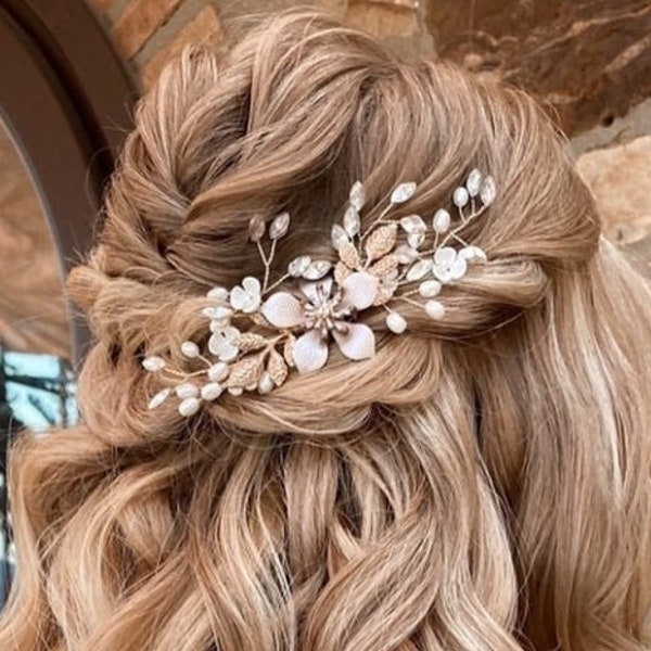 Bridal hair comb rose gold wedding hair wedding hair comb flower comb rose gold, wedding hair accessories, bridal hair accessories