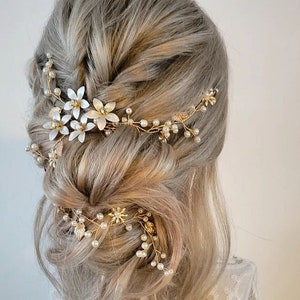 Bridal hair accessories, wedding hair accessories, bridal hair vine rose gold, floral hairpiece