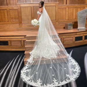Cathedral veil ivory wedding veil floral lace veilBridal veil white veil long cathedral veil wedding veil ivory veil