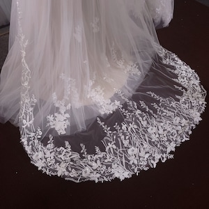 Floral veil cathedral wedding veil bridal illusion veil with lace border