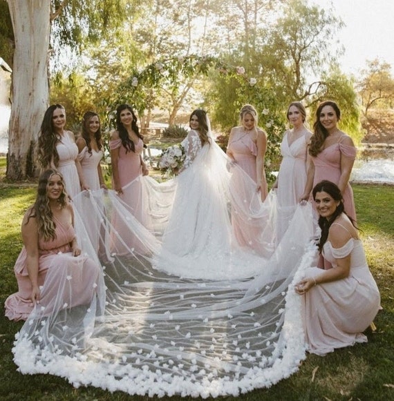 FantasyBride Store Cathedral Long White Ivory Bridal Wedding Veil with Comb Two Tiered Bridal Lace Veil Ivory / 400cm