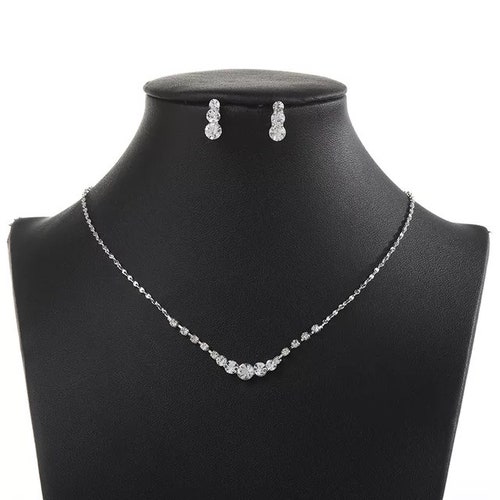 Unicra Bride Necklace Earrings Set Rhinestone Bridal Wedding Jewelry Sets Silver  Prom Costume Choker Necklaces For Women And Girls | SHEIN USA