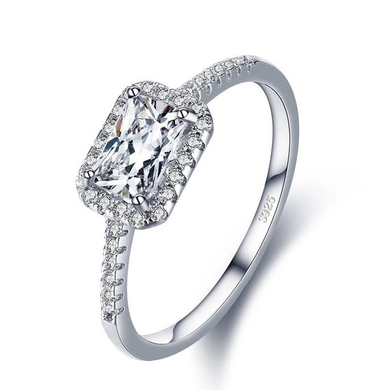 Engagement Ring Single Stone Wedding Ring Silver Ct Rectangle