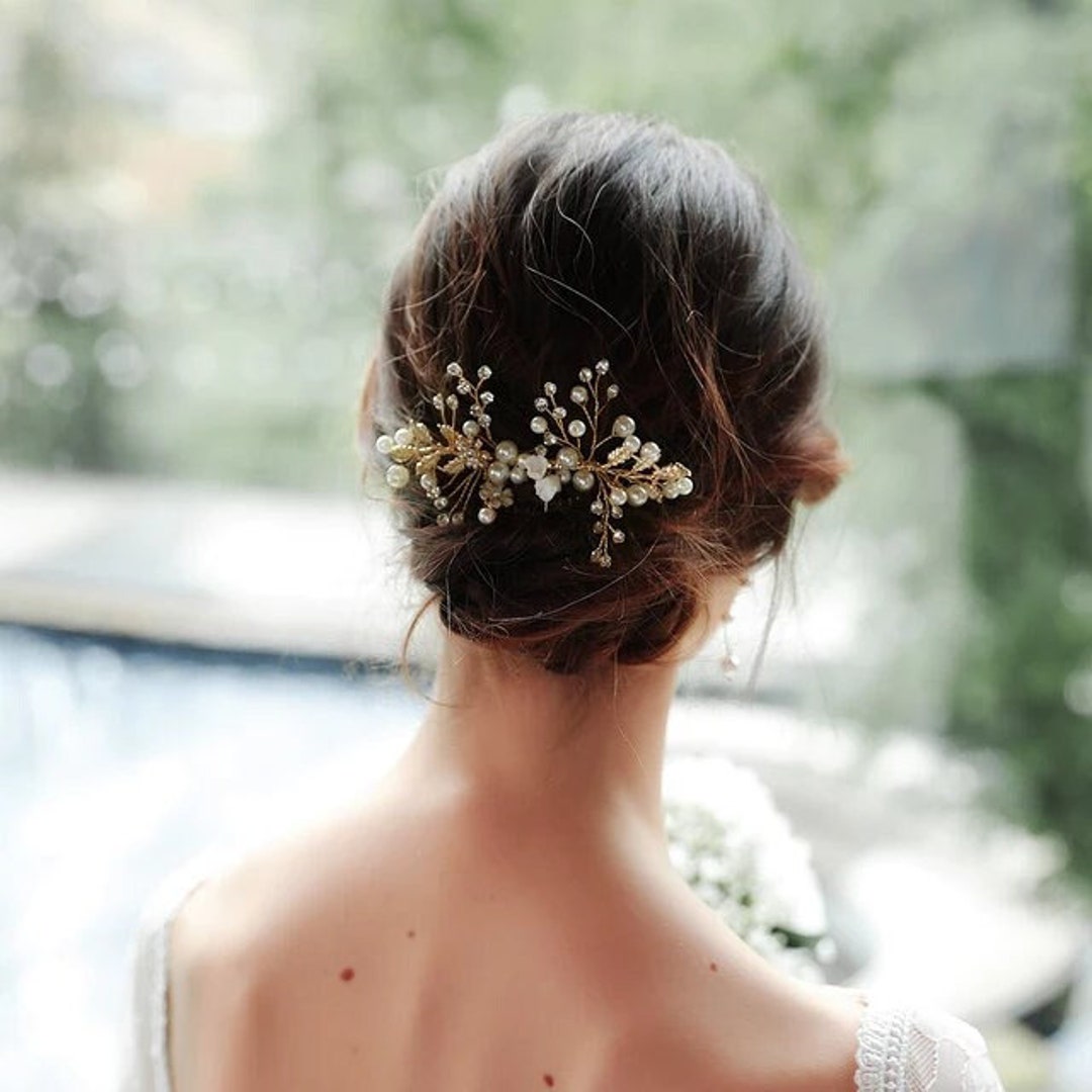 Bridalglamourandmore Pearl Hair Accessories Bridal Pearl Comb Wedding Hair Accessories Pearl Hair Pins Set
