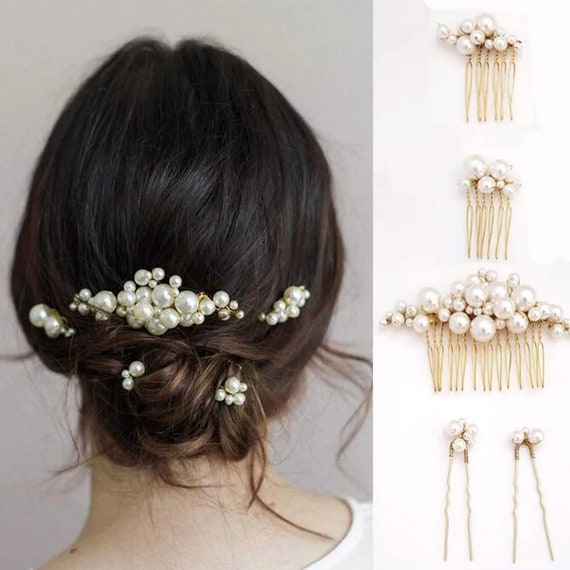 Vintage Style Pearl Hair Pin, Pearl Crystal Floral Hair Pin