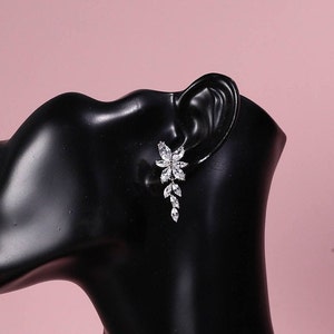 Silver earrings leaf cluster earrings crystal earrings bridal earrings drop earrings leaf shaped earrings for wedding earrings