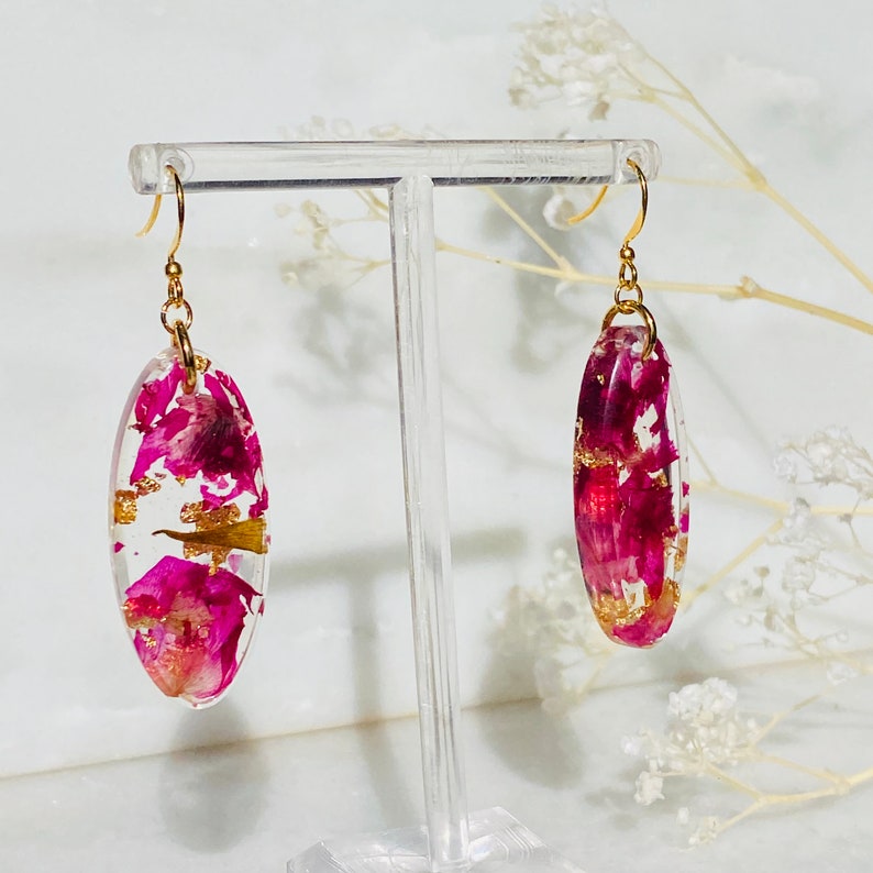 Crushed Rose Petal Resin Earrings Gold Leaf Dried flower Etsy