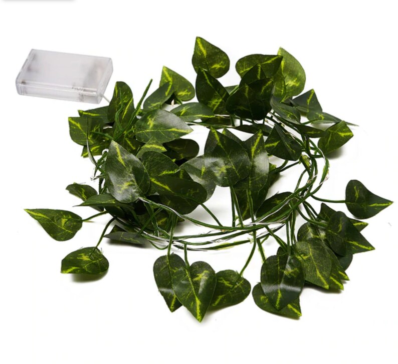 20 LED Green Leaf Garland Vine With Lights, Warm White Battery Operated ...