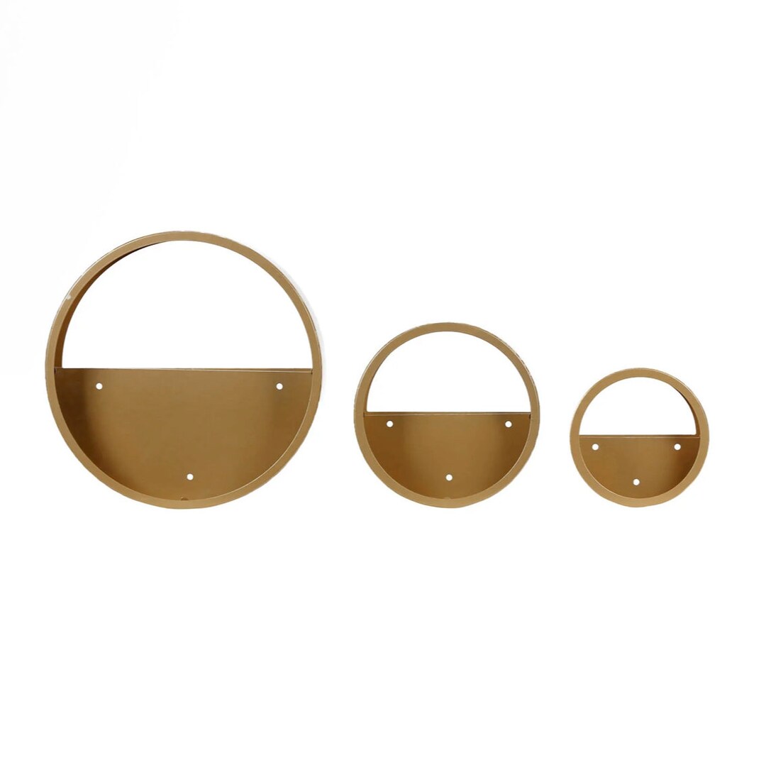 Wall Display Set of 3 Gold Half Moon Wall Planters, Round Metal Wall Hanging Planter, Modern ...