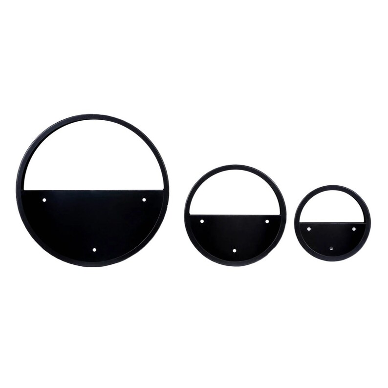 Wall Display Set of 3 Black Half Moon Wall Planters, Round Metal Wall