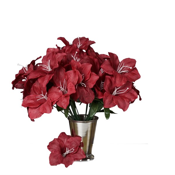 Party Arrangement Centerpiece Display 10 Bushes Burgundy Artificial Silk Tiger Lily Flowers, Faux Bouquets