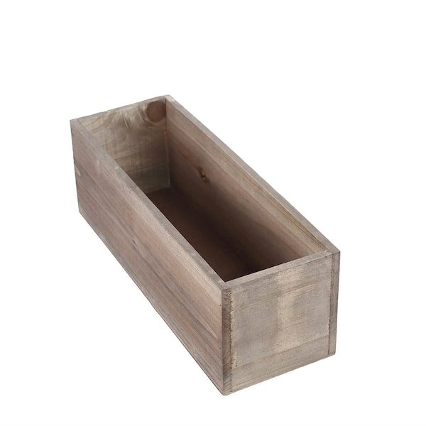 Home Decor Indoor/Outdoor Floral and Greens Arrangement 14"x5" Natural Rectangular Wood Planter Box Set With Removable Plastic Liners