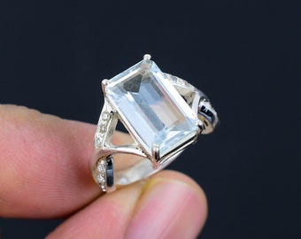Handmade Aquamarine 925 Sterling Silver Ring: Wide Band Boho Jewelry