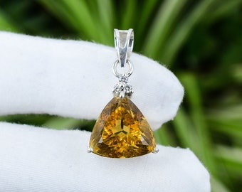 Natural Citrine Pendant: Trillion Cut, 925 Sterling Silver