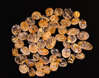 AAA Golden Rutile Quartz Cabochons: Loose Gemstone Pair