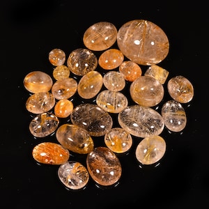 Natural Golden Rutile Quartz Gemstone, AAA+ Golden Rutile Cabochons, Golden Rutile Pair Loose Gemstone, Genuine Golden Rutile For Jewelry