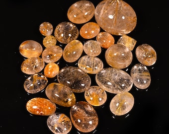 AAA+ Golden Rutile Quartz Gemstone Cabochons: Jewelry Making Pair