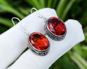 Handmade Red Garnet 925 Sterling Silver Earrings