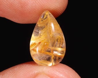 Golden Rutile Quartz Cabochon: Pear Shape Gemstone, 5.25 Ct