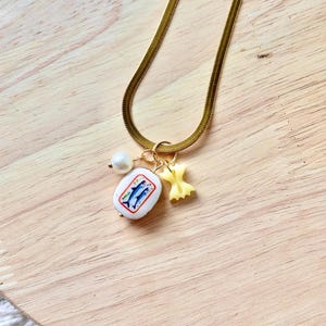 Sardine Charm Necklace | Farfalle Pasta Charm  | Coastal Jewelry | Pearl | Charm Necklace