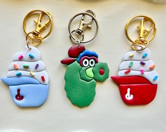 Portachiavi in argilla polimerica a forma di gelato dei Phillies / Philly Phanatic / Ciondolo per borsa di Philadelphia