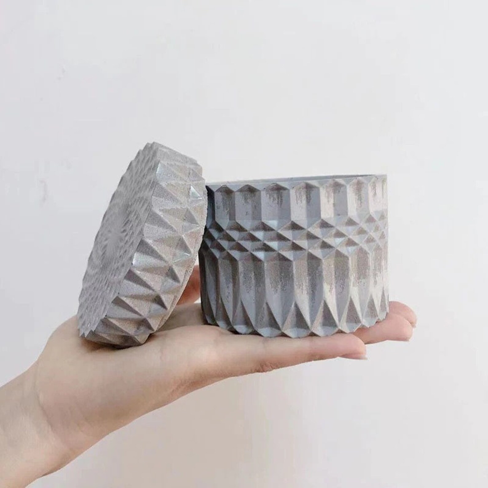 Round Concrete Candle Vessel Molds With Lid Mold Silicone Etsy