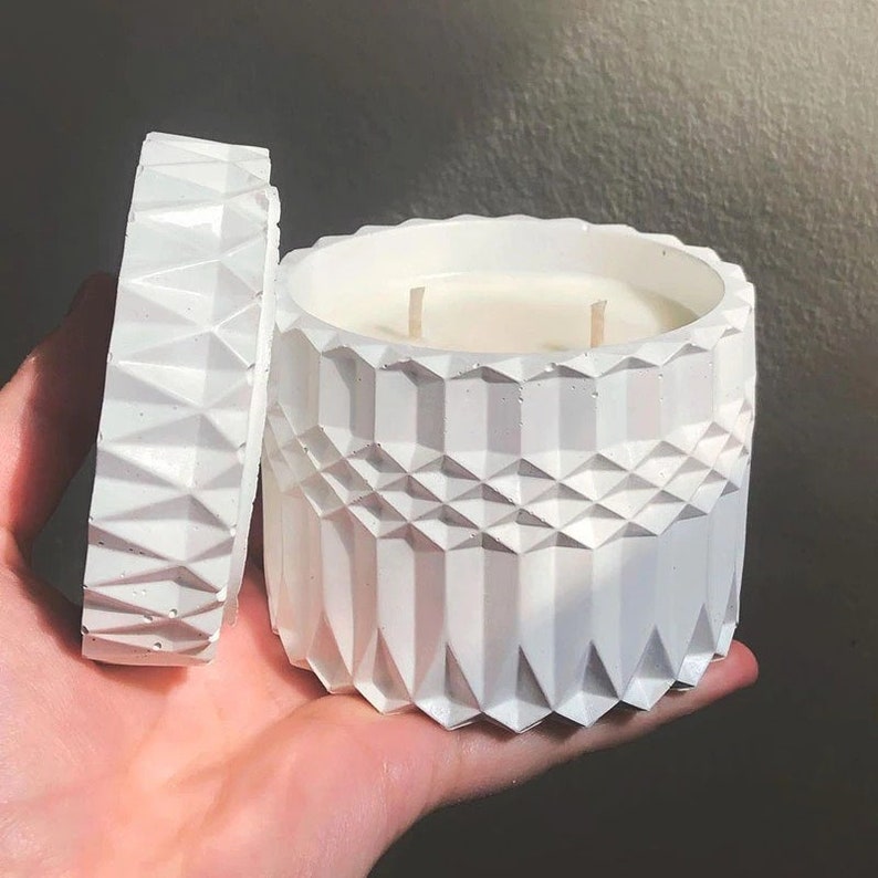 Round Concrete Candle Vessel Molds With Lid Mold Silicone Etsy