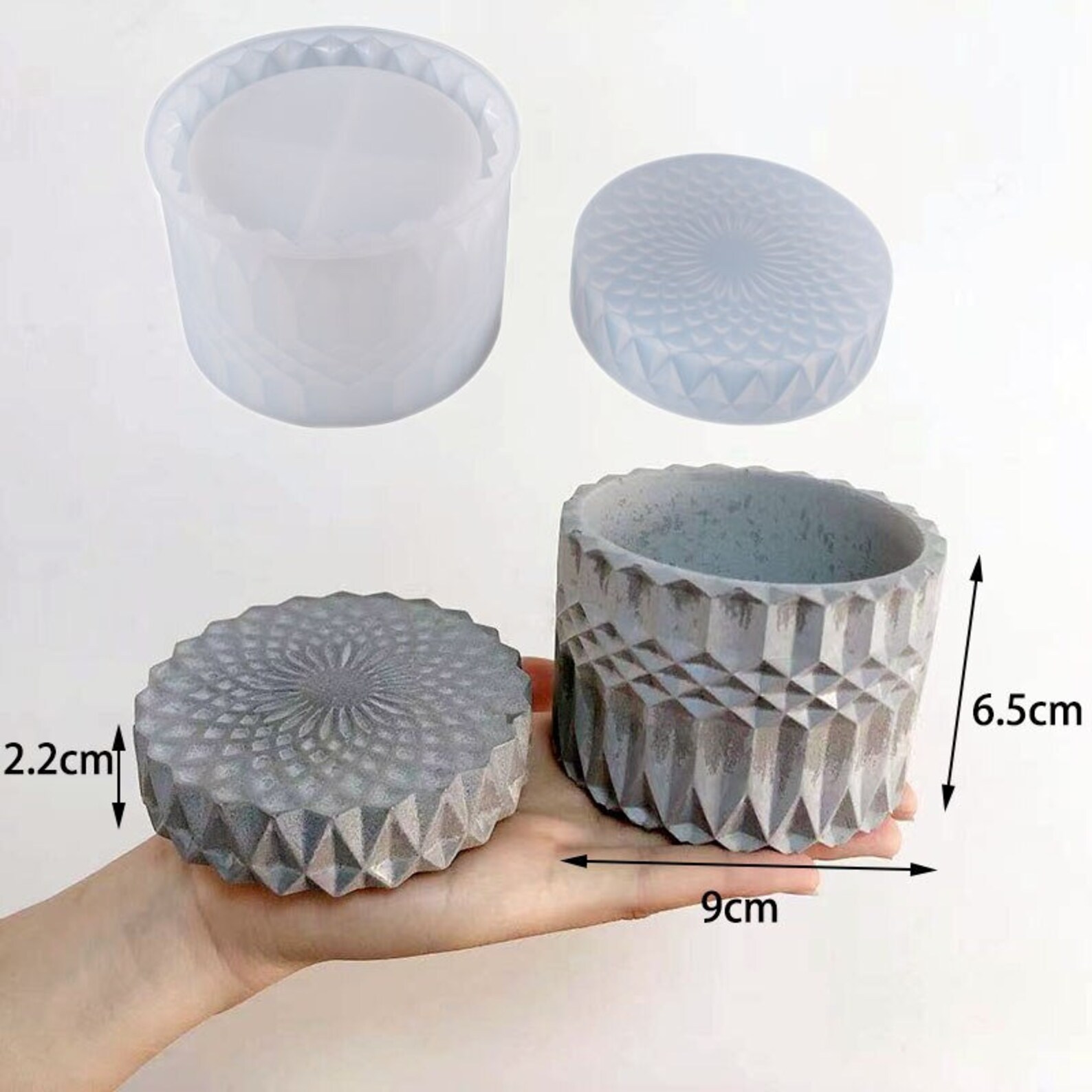 Round Concrete Candle Vessel Molds With Lid Mold Silicone Etsy