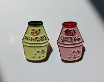 Banana/ Strawberry flavored milk enamel pin