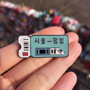 Seoul to Pyongyang--&gt; Korean train ticket enamel pin
