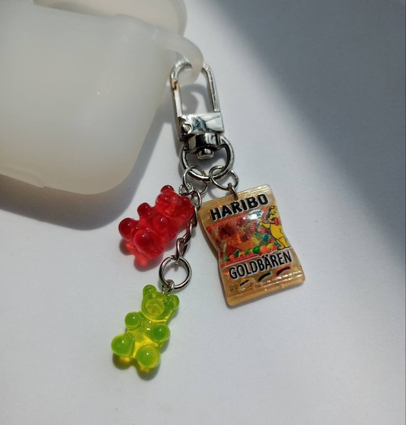 Cute Haribo Chams for Diary Airpods Gummy Bear Charms with Frill Ribbon Key Ring,Bag Charms,Key Chain Kpop Princess Style Cool Item
