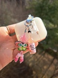 Norigae+Jinro-- Korean traditional Norigae, Pink Jinro bottle with shot glass airpod keychain product logo