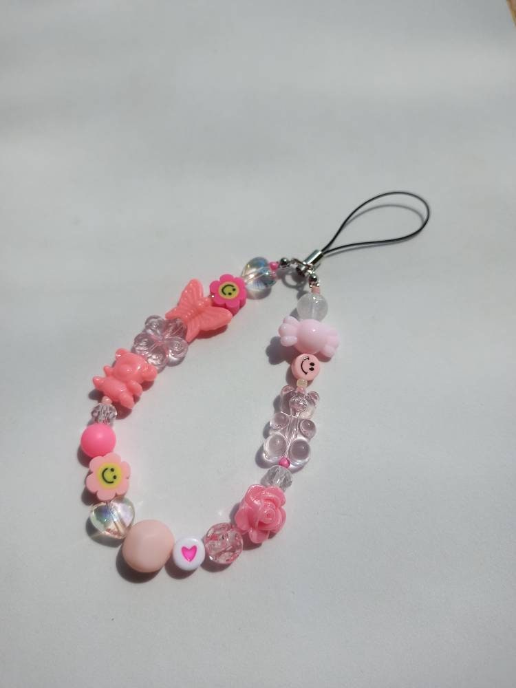 Pink LoverCute Kawaii Pink bead phone strap/ | Etsy