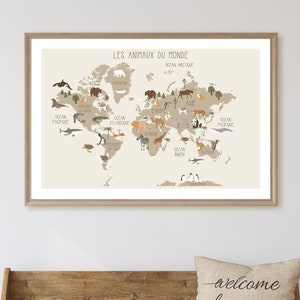 Map of the world - Animals of the world - Gift - Birth - Birthday - Children's room - Decoration