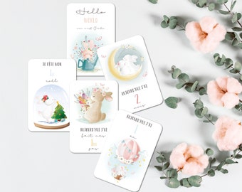 Cartes étapes - Animaux - Aquarelle - Naissance - Bébé - Famille - Grossesse - Souvenir - Papeterie - Ma première année