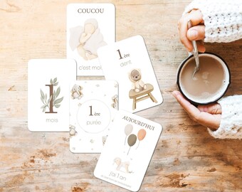 Cartes étapes - Naissance - Aquarelle - Bébé - Famille - Grossesse - Souvenir - Papeterie - Ma première année