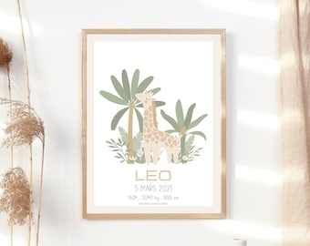 Personalized birth poster - Safari - Tropical - Personalized gift - Children's room - Decoration - Baby poster