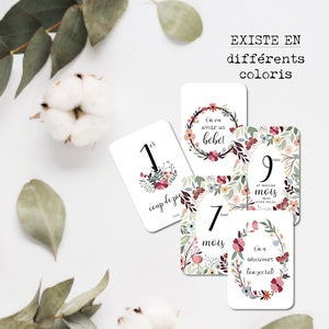 Cartes étapes - Grossesse - Couronne de Fleurs - Bébé - Famille - Souvenir - Papeterie - Floral