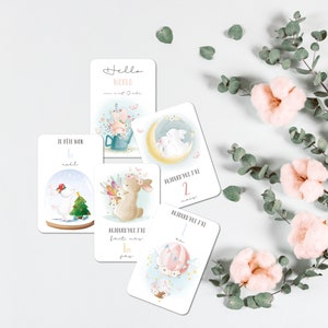 Cartes étapes - Animaux - Aquarelle - Naissance - Bébé - Famille - Grossesse - Souvenir - Papeterie - Ma première année