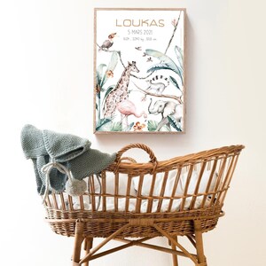 Póster de nacimiento personalizado - Safari - Tropical - Regalo personalizado - Habitación infantil - Decoración - Póster de bebé