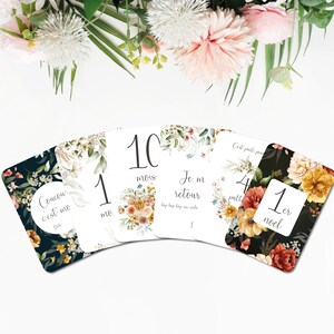 Cartes étapes - Fleurs - Aquarelle - Couronne de fleurs - Naissance - Bébé - Famille - Grossesse - Souvenir - Papeterie - Ma première année