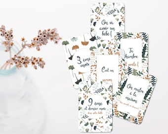 Cartões de marcos - Gravidez - Bebê - Família - Lembrança - Papelaria - Gingko - Floral