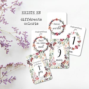 Milestone cards Birth Flowers Baby Flower crown Family Pregnancy Souvenir Stationery My first year image 1